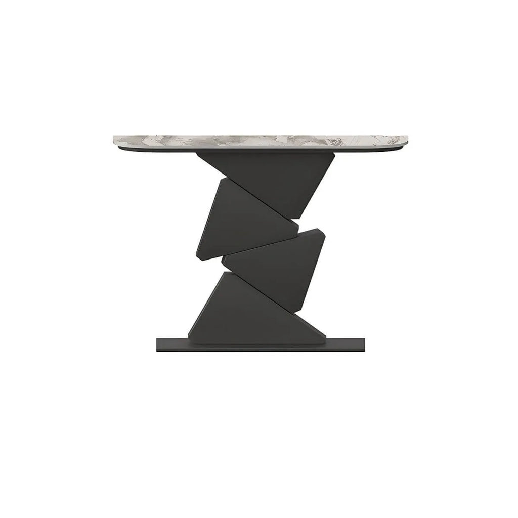 Modern Half-Moon Stone Console Table with Abstract Metal Base
