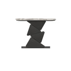Modern Half-Moon Stone Console Table with Abstract Metal Base