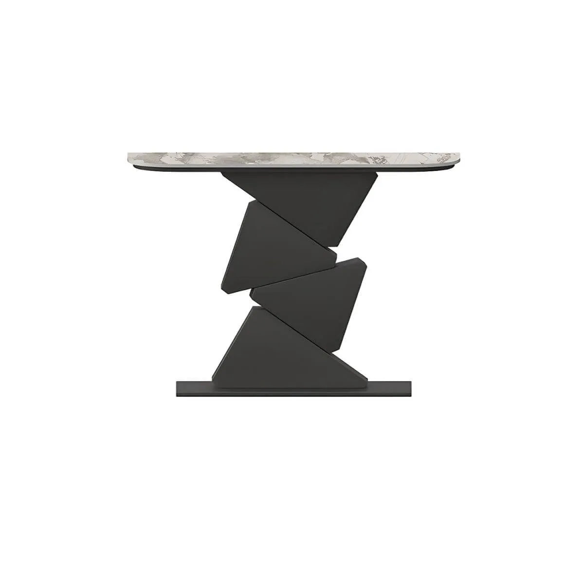 Modern Half-Moon Stone Console Table with Abstract Metal Base