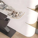 Modern Half-Moon Stone Console Table with Abstract Metal Base