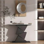 Modern Half-Moon Stone Console Table with Abstract Metal Base