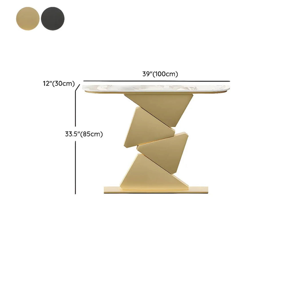 Modern Half-Moon Stone Console Table with Abstract Metal Base Dimensions