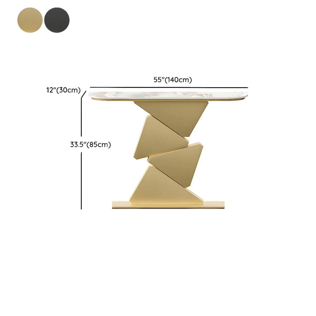 Modern Half-Moon Stone Console Table with Abstract Metal Base Dimensions