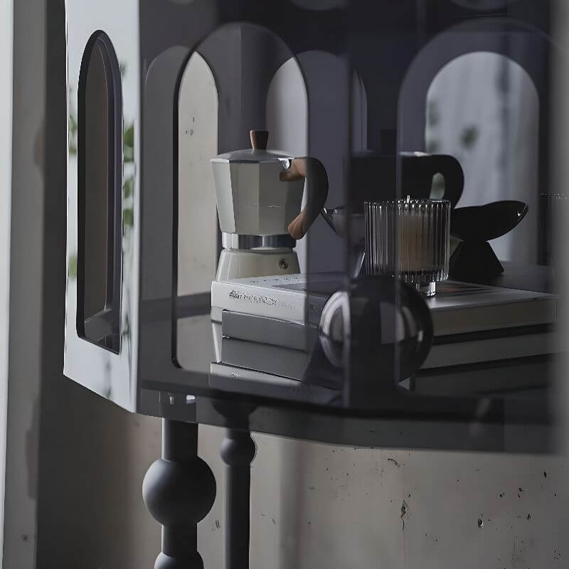 Modern Half-Round Lucite Console Table with Cabinet and Three Legs