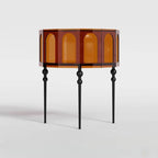 Modern Half-Round Lucite Console Table with Cabinet and Three Legs