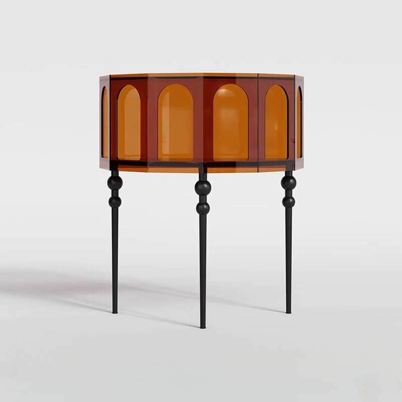 Modern Half-Round Lucite Console Table with Cabinet and Three Legs
