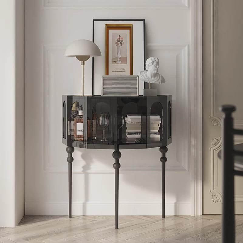Modern Half-Round Lucite Console Table with Cabinet and Three Legs