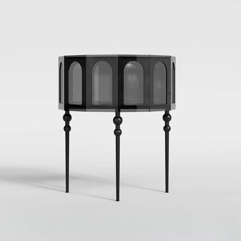 Modern Half-Round Lucite Console Table with Cabinet and Three Legs