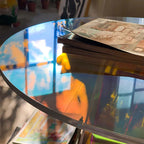 Modern Iridescent Acrylic Side Table with Geometric Legs