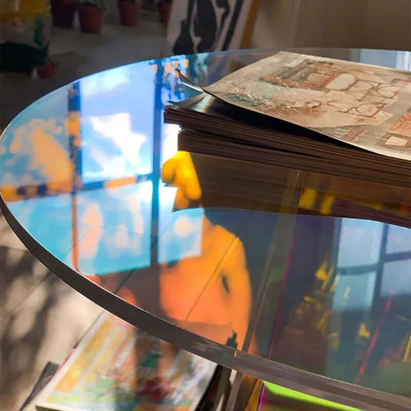 Modern Iridescent Acrylic Side Table with Geometric Legs