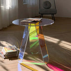 Modern Iridescent Acrylic Side Table with Geometric Legs