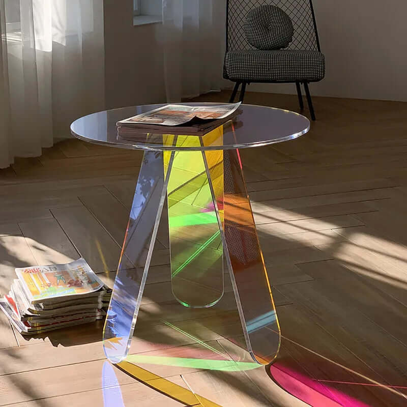 Modern Iridescent Acrylic Side Table with Geometric Legs