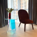 Modern Iridescent Acrylic Side Table with Geometric Legs