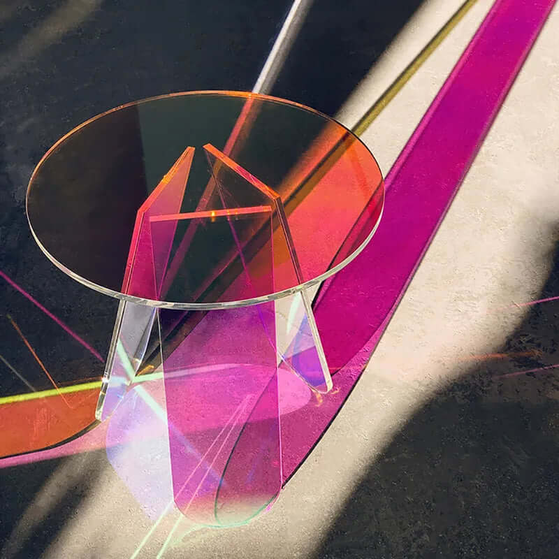 Modern Iridescent Acrylic Side Table with Geometric Legs