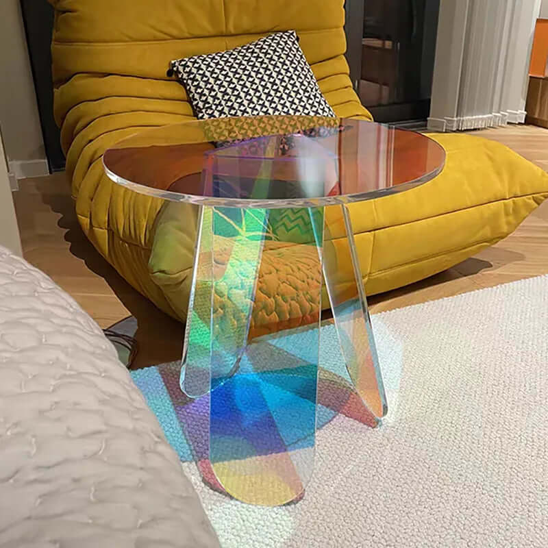 Modern Iridescent Acrylic Side Table with Geometric Legs Secondary image