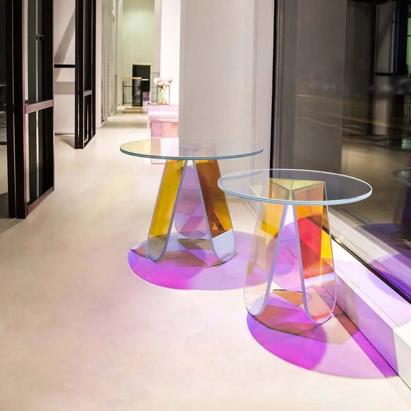 Modern Iridescent Acrylic Side Table with Geometric Legs