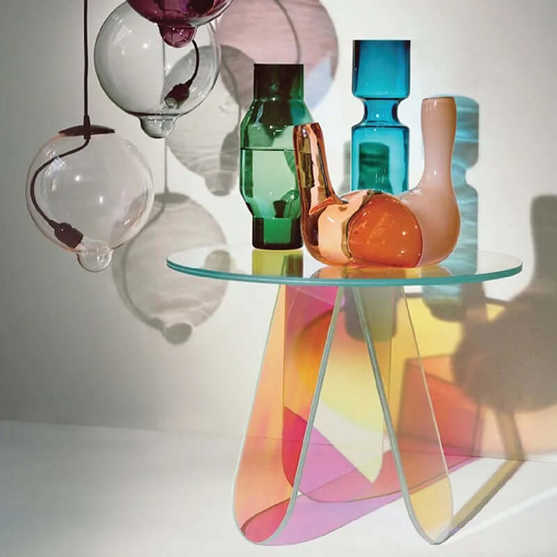 Modern Iridescent Acrylic Side Table with Geometric Legs Main Product Image