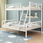 Modern Iron Bunk Bed with Guardrails and Built-In Ladder
