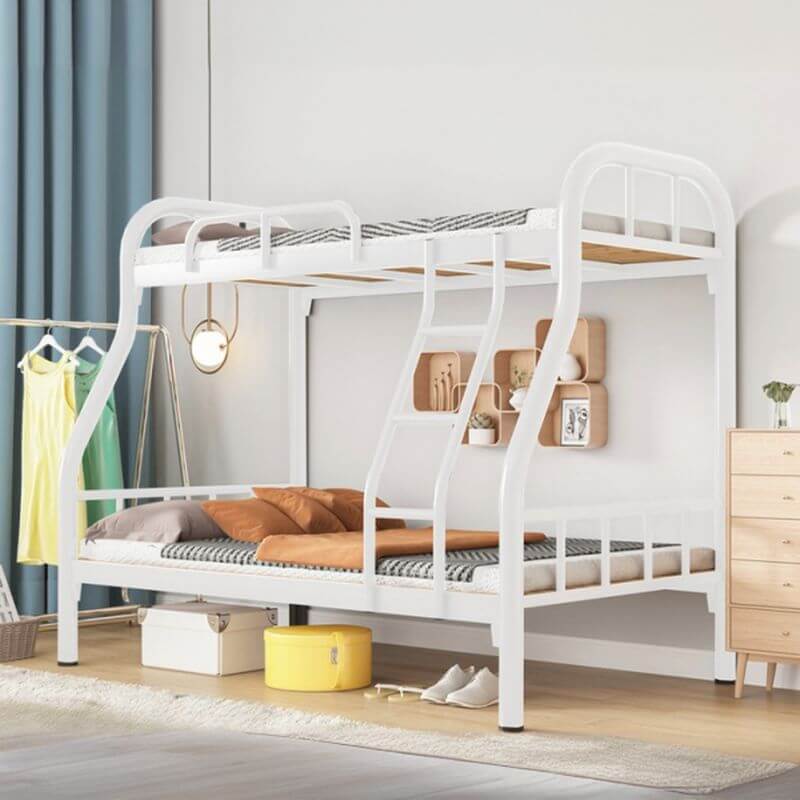 Modern Iron Bunk Bed with Ladder - Black & White Finish