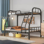 Modern Iron Bunk Bed with Ladder - Black & White Finish