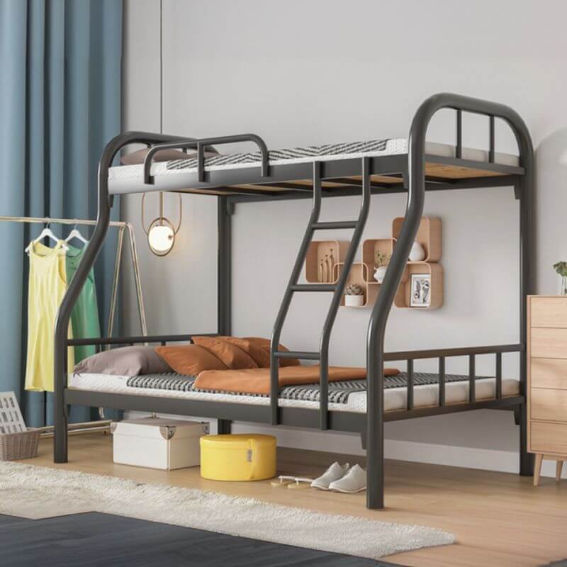 Modern Iron Bunk Bed with Ladder - Black & White Finish