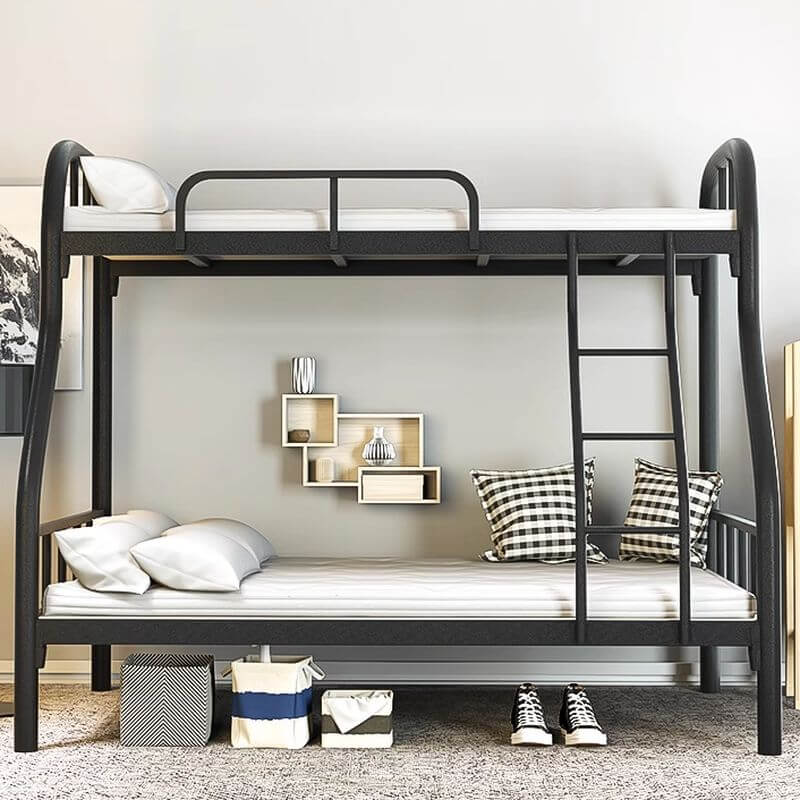 Modern Iron Bunk Bed with Ladder - Black & White Finish