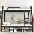 Modern Iron Bunk Bed with Ladder - Black & White Finish