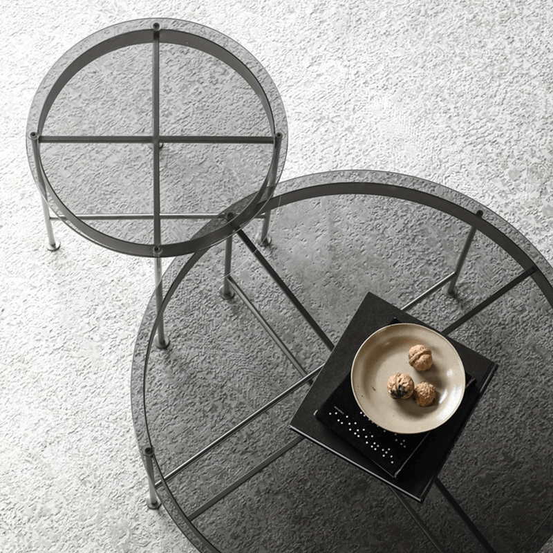 Modern Italian Glass Coffee Table Set With Steel Frame