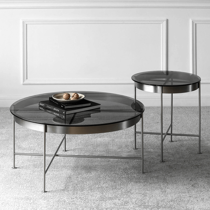 Modern Italian Glass Coffee Table Set With Steel Frame