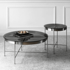Modern Italian Glass Coffee Table Set With Steel Frame