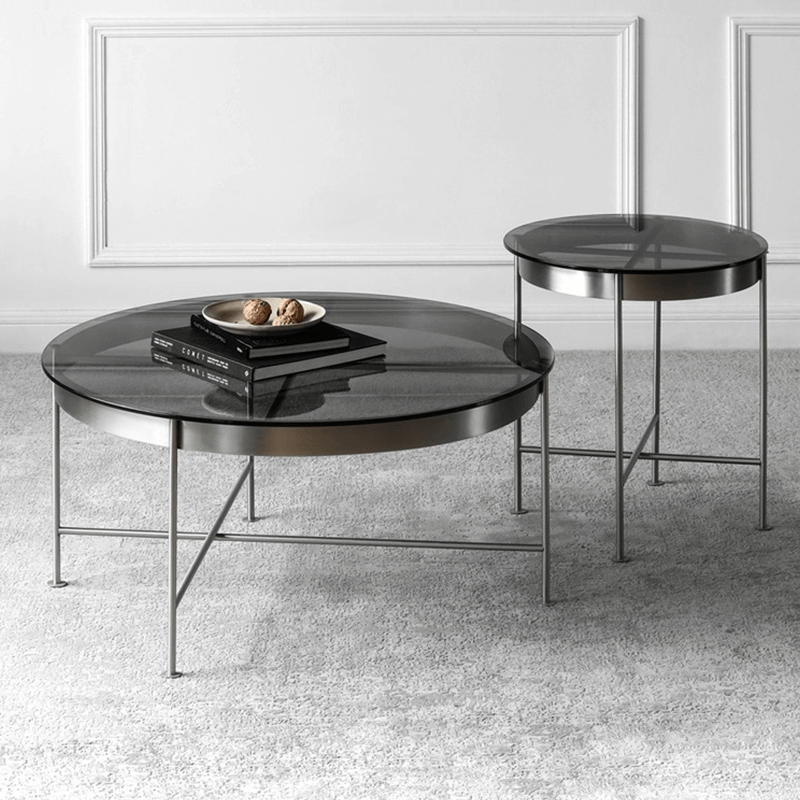 Modern Italian Glass Coffee Table Set With Steel Frame