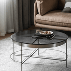 Modern Italian Glass Coffee Table Set With Steel Frame