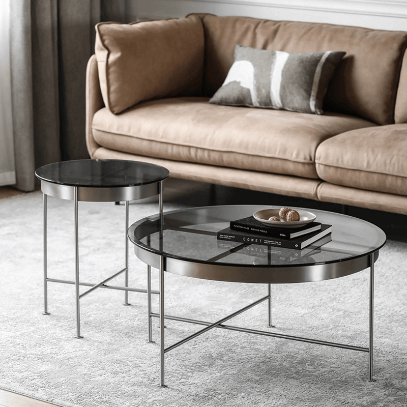 Modern Italian Glass Coffee Table Set With Steel Frame Main Product Image Main image