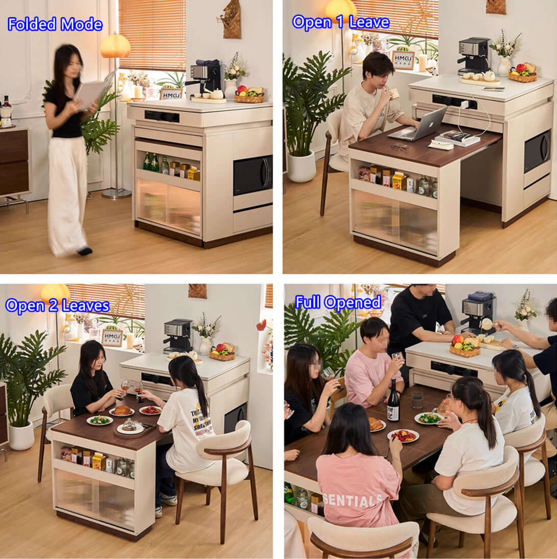 Modern Kitchen Island With Extendable Table & Storage Main Product Image Imagen principal del producto