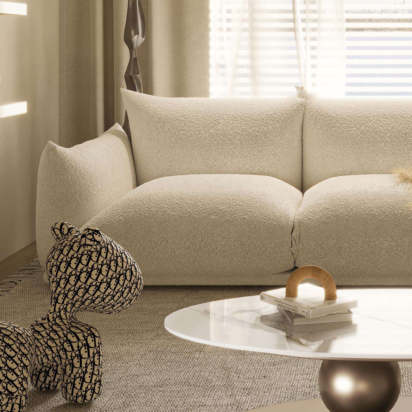 Modern Lambswool Cloud Sectional Sofa With Chaise