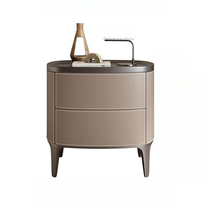 Modern Leather Drawer Storage with Wood Top and 2-Tier Design