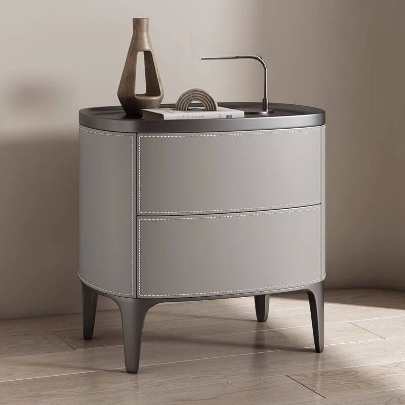 Modern Leather Drawer Storage with Wood Top and 2-Tier Design