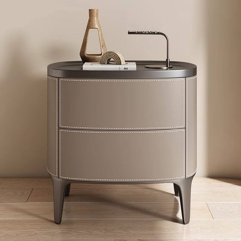 Modern Leather Drawer Storage with Wood Top and 2-Tier Design Main Product Image Main image