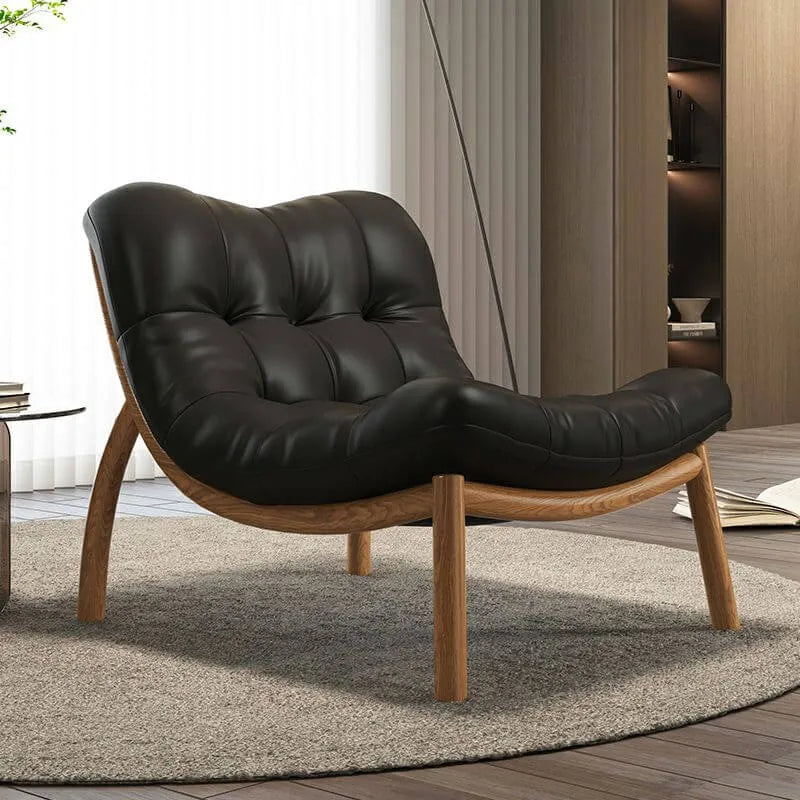 Modern Leather Patchwork Accent Chair with Removable Cushions