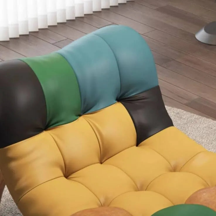 Modern Leather Patchwork Accent Chair with Removable Cushions