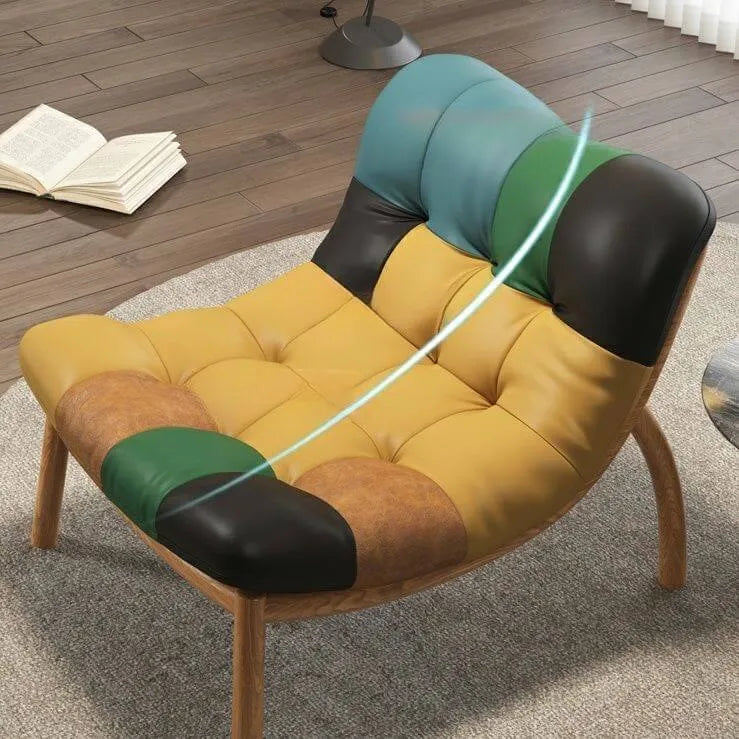 Modern Leather Patchwork Accent Chair with Removable Cushions