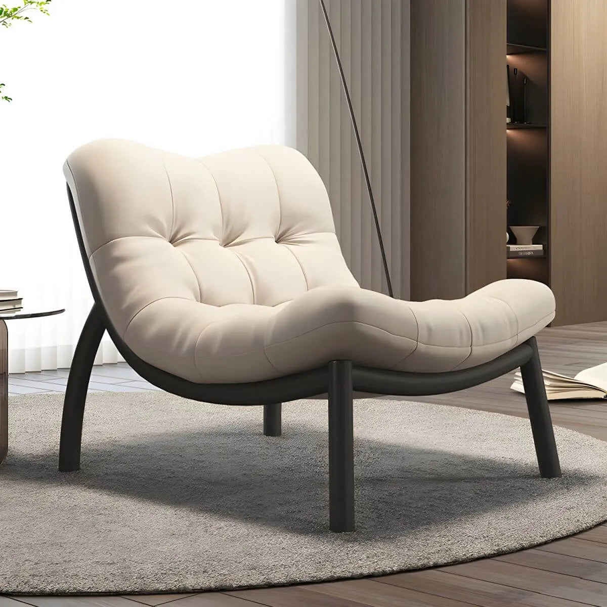 Modern Leather Patchwork Accent Chair with Removable Cushions