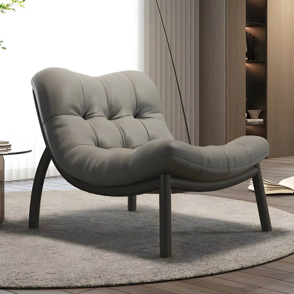 Modern Leather Patchwork Accent Chair with Removable Cushions