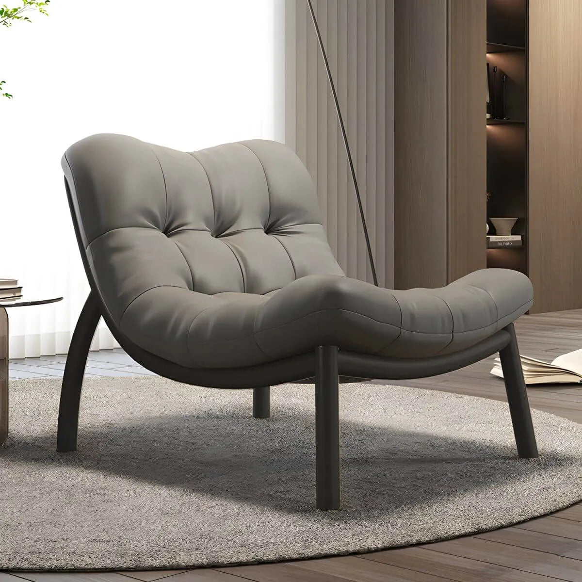 Modern Leather Patchwork Accent Chair with Removable Cushions