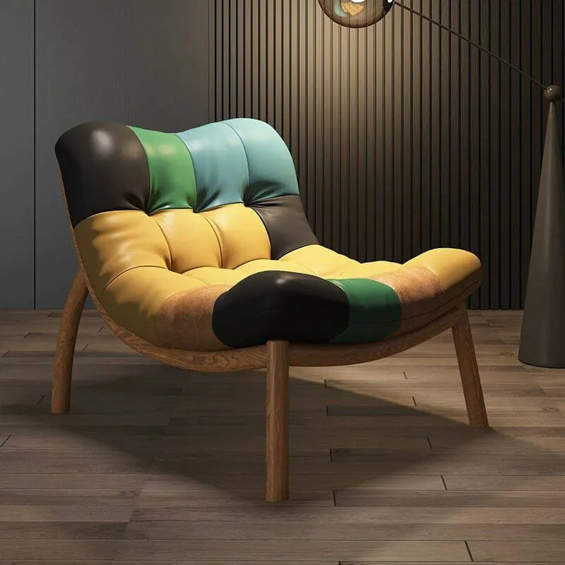 Modern Leather Patchwork Accent Chair with Removable Cushions