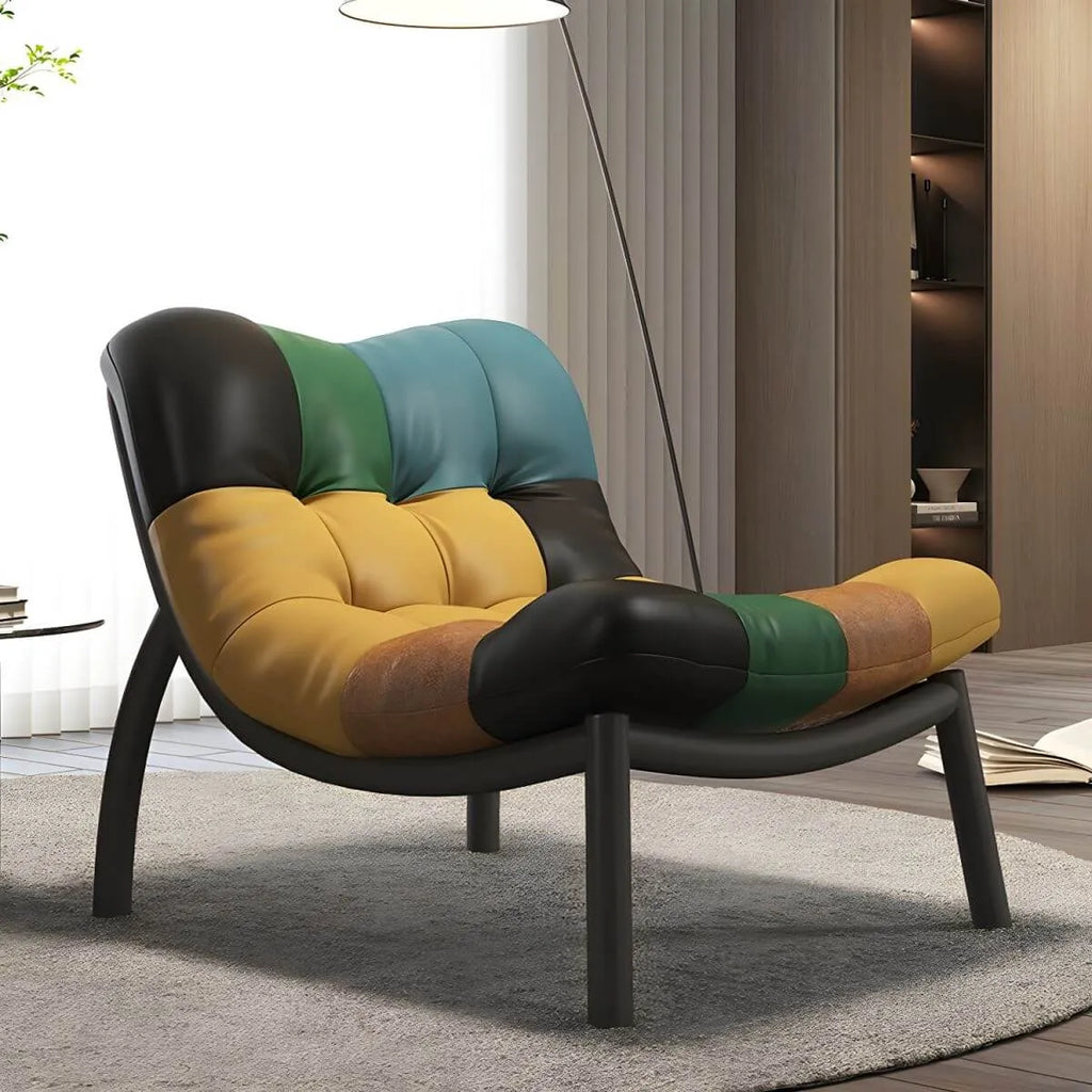 Modern Leather Patchwork Accent Chair with Removable Cushions