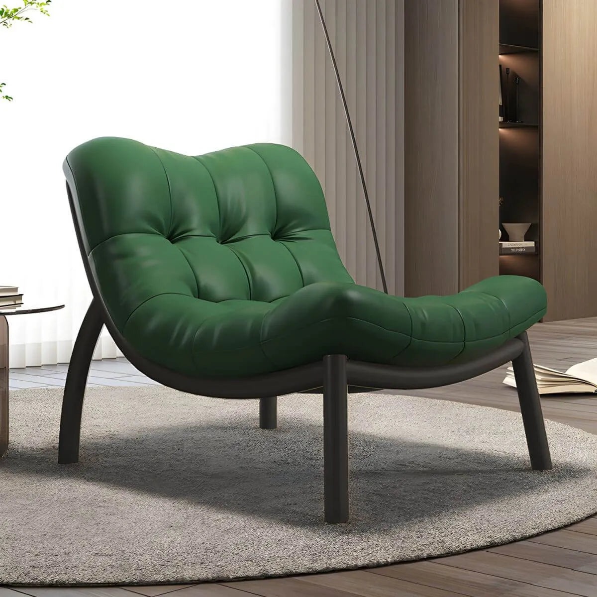 Modern Leather Patchwork Accent Chair with Removable Cushions