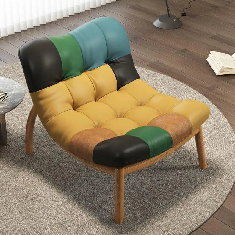 Modern Leather Patchwork Accent Chair with Removable Cushions Main Product Image メイン画像