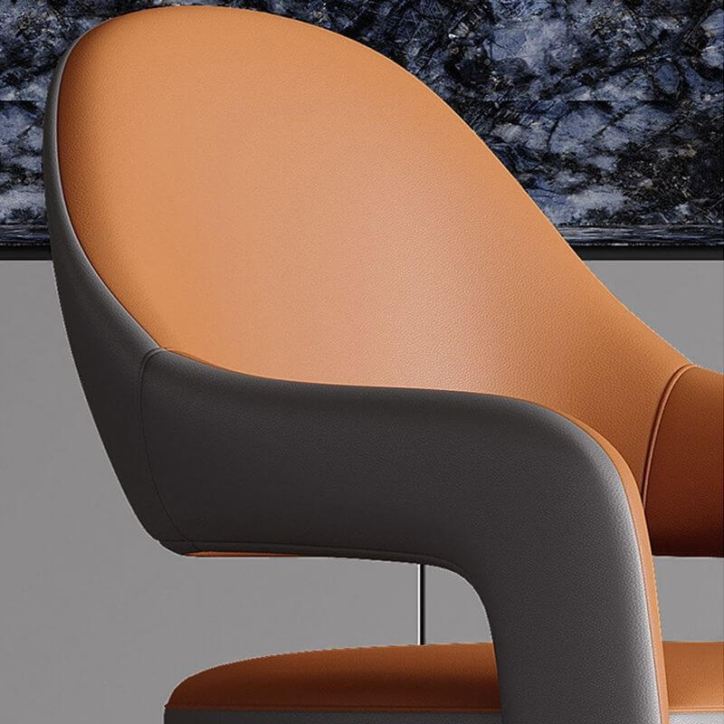 Modern Leather Swivel Arm Chair with Metal Legs