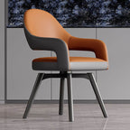 Modern Leather Swivel Arm Chair with Metal Legs